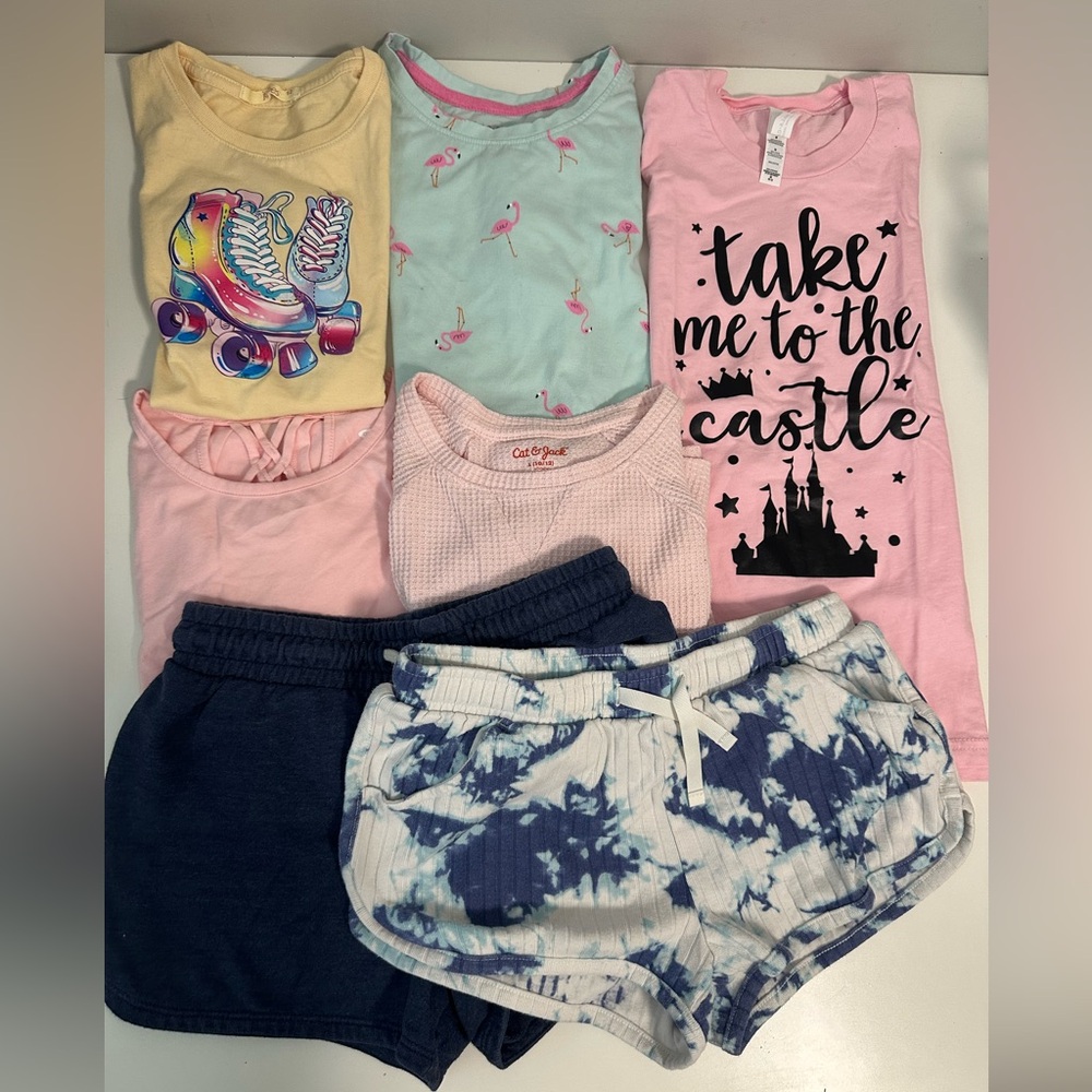 Girls 7 pack Cat & Jack,Old Navy L 10-12 pink yellow rollerblade, shorts shirts